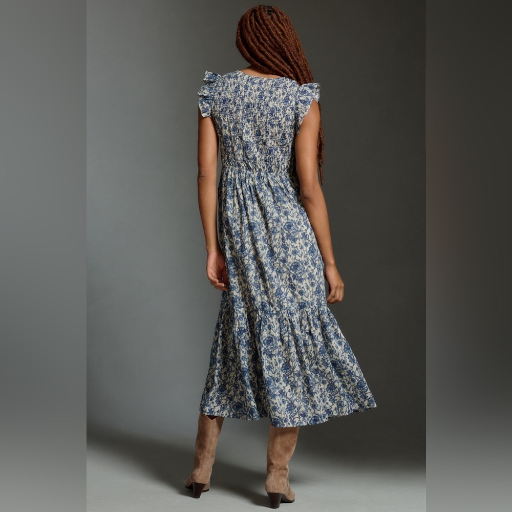 Anthropologie Peregrine Midi Dress in Blue Motif